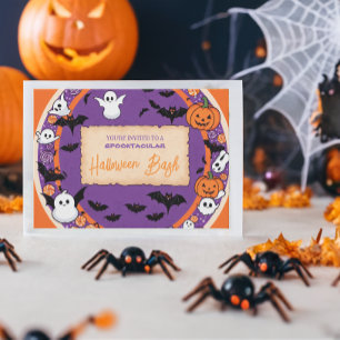 Cute pumpkin Halloween Bash Orange Purple Invitation
