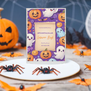 Cute pumpkin Halloween Bash Orange Purple Invitation