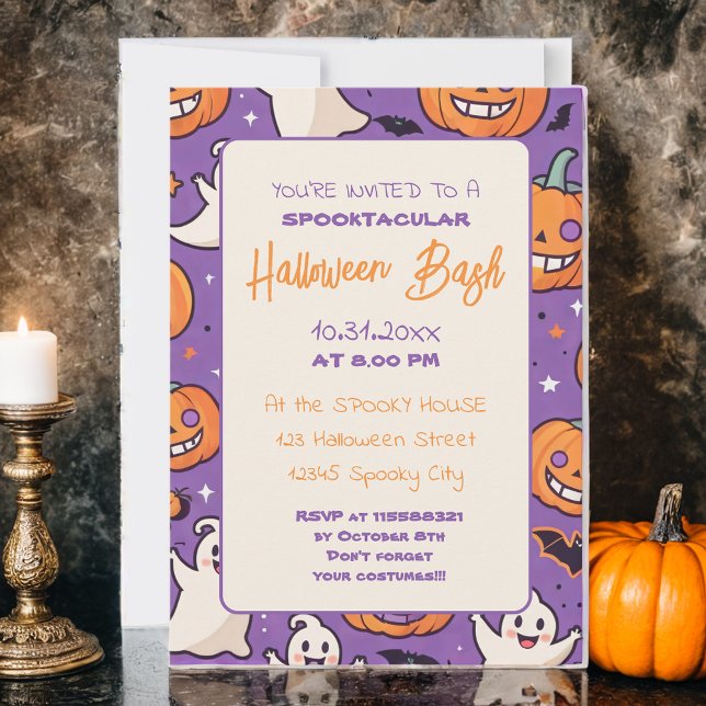 Cute pumpkin Halloween Bash Orange Purple Invitation (Creator Uploaded)