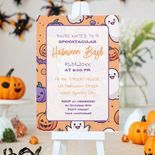 Cute pumpkin Halloween Bash Orange Purple Invitation (Creator Uploaded)
