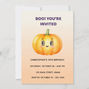 Cute Pumpkin Halloween Birthday Invitation Kids