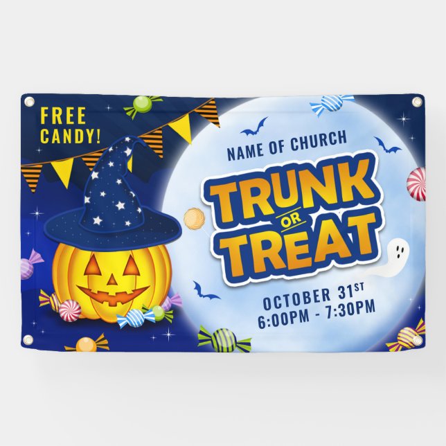 Cute Pumpkin Halloween Candy Trunk or Treat Banner (Horizontal)