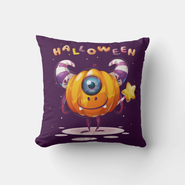 Cute Pumpkin Halloween Colored  Throw Pillow (Front)
