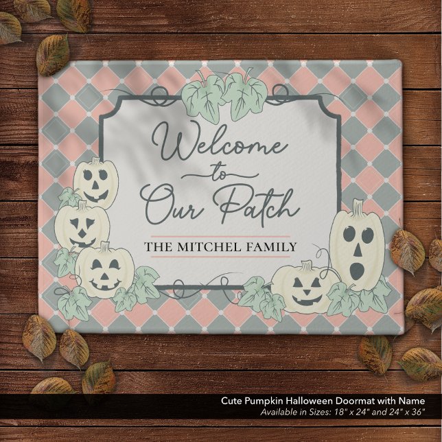 Cute Pumpkin Halloween Doormat with Name (Cute Country Pumpkin Halloween Doormat Customized with Your Name.)