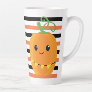 Cute Pumpkin Halloween Fall Orange Black Stripes Latte Mug