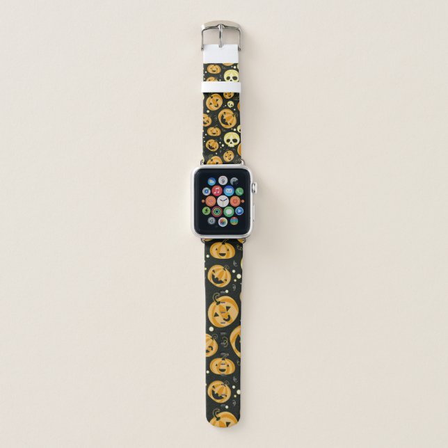 Cute Pumpkin Halloween Jack-o-Lantern Pattern Apple Watch Band (Front)