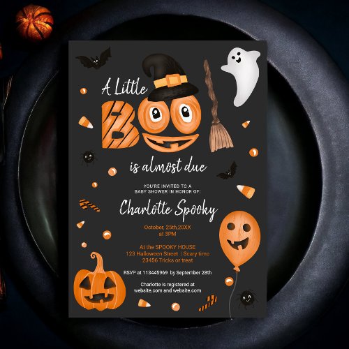 Cute pumpkin Halloween little boo cool baby shower Invitation