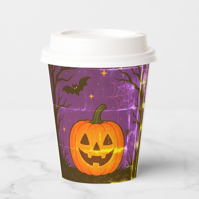 Cute Pumpkin Halloween Paper Cups for Parties  (Front)
