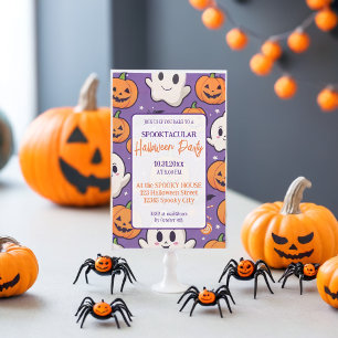 Cute pumpkin Halloween Party Orange Purple Invitation