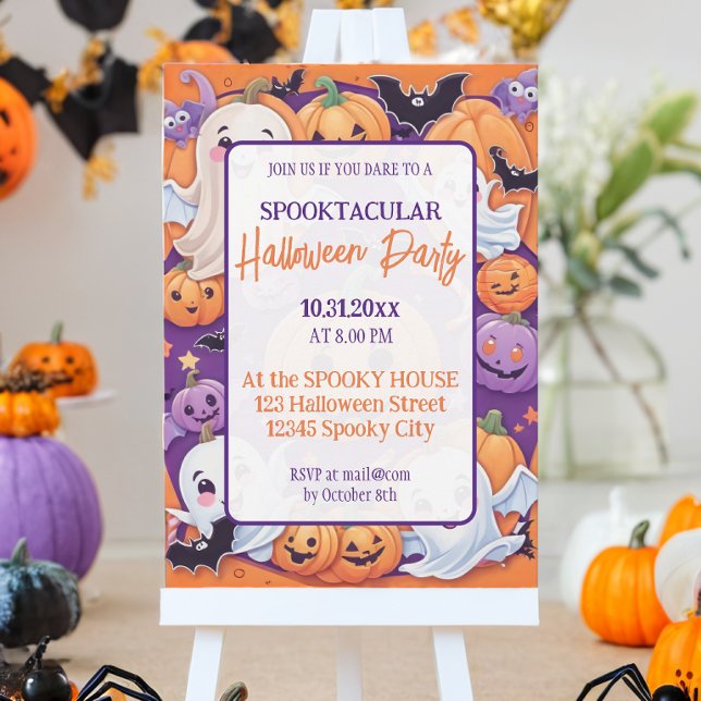 Cute pumpkin Halloween Party Orange Purple Invitation (Creator Uploaded)