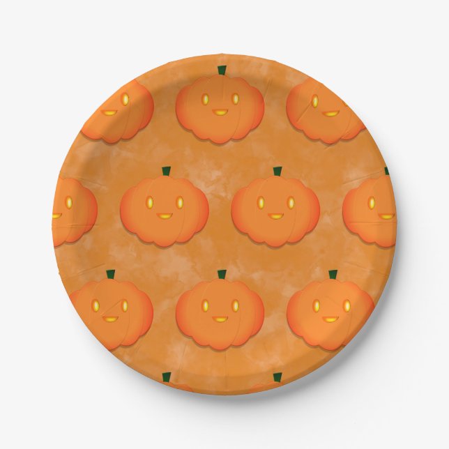 Cute Pumpkin Halloween Watercolor Baby Shower  Paper Plates (Front)