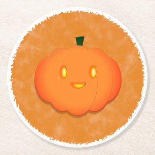 Cute Pumpkin Halloween Watercolor Baby Shower Round Paper Coaster