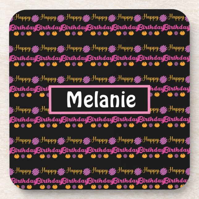 Cute Pumpkin Happy Birthday Beverage Coaster (Front)