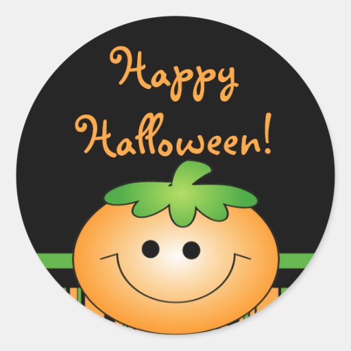 Cute Pumpkin Happy Halloween Classic Round Sticker | Zazzle