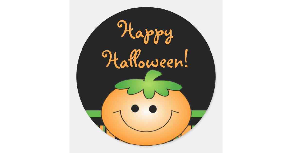 Cute Pumpkin Happy Halloween Classic Round Sticker | Zazzle