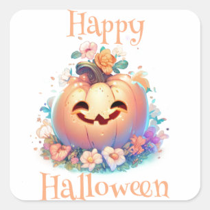 Cute Pumpkin Happy Halloween Square Sticker