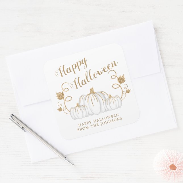 Cute Pumpkin Happy Halloween Square Sticker (Envelope)