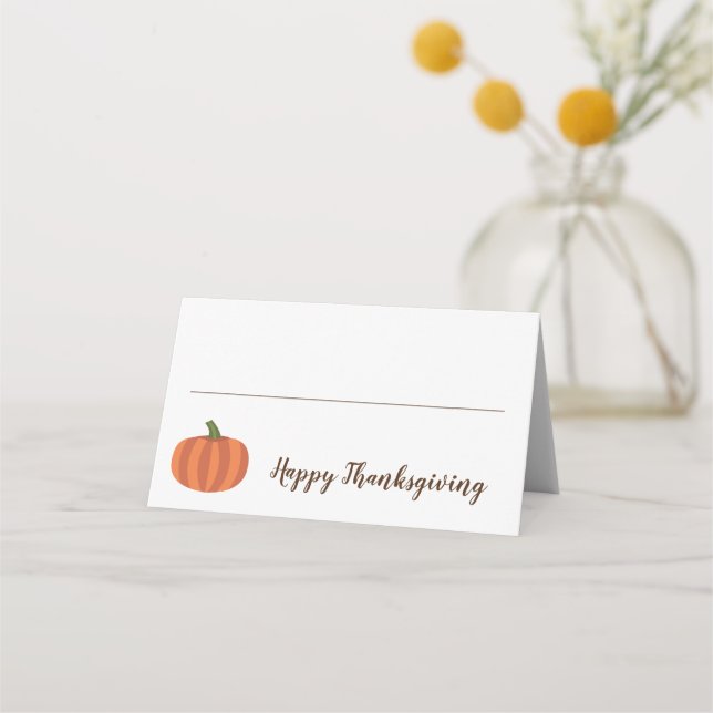 Cute Pumpkin Happy Thanksgiving Dinner Place Card (Front)