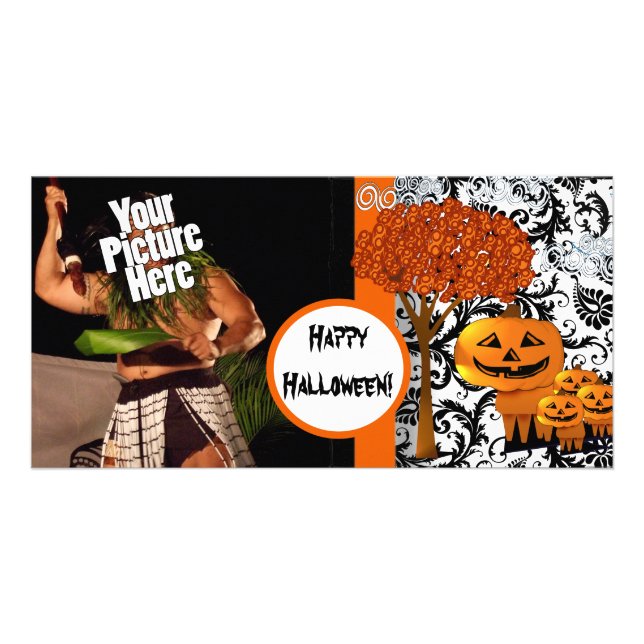 Cute Pumpkin Head Family Happy Halloween Photo Card (Front)