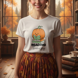 Cute pumpkin holding a book, fall reading T-Shirt