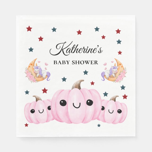 Cute Pumpkin Is On The Way | Halloween Baby Shower Napkins (Front)