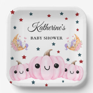 Cute Pumpkin Is On The Way Halloween Baby Shower Paper Plates