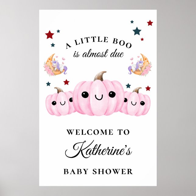 Cute Pumpkin Is On The Way | Halloween Baby Shower Poster (Front)