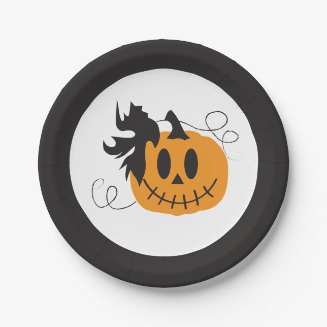 Cute Pumpkin Jack O Lantern Orange Black Paper Plates (Front)