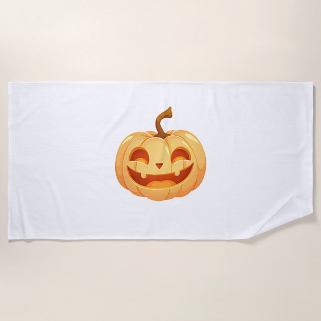 Cute Pumpkin Jack O Lantern Turtle Sea Halloween C Beach Towel (Front)