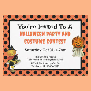 Cute Pumpkin Kids Halloween Costume Party Invitation