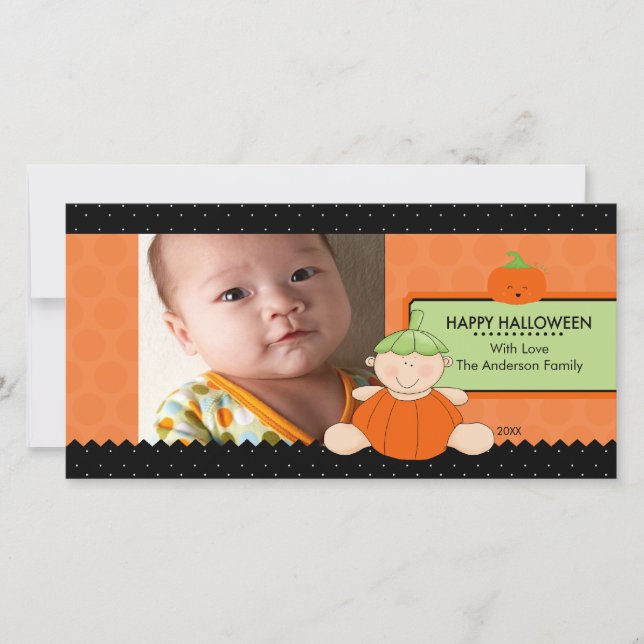 Cute Pumpkin Kids Halloween Photo Card (Front)