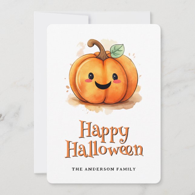 Cute Pumpkin Kids Happy Halloween Card (Front)