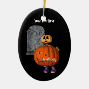 Cute Pumpkin Man Tombstone Halloween Ornament