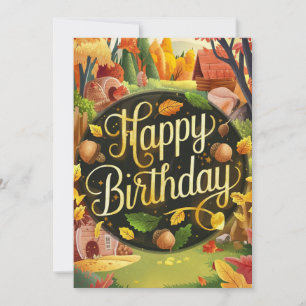 Cute Pumpkin Maple Leaf Autumn Fall Happy Birthday Card