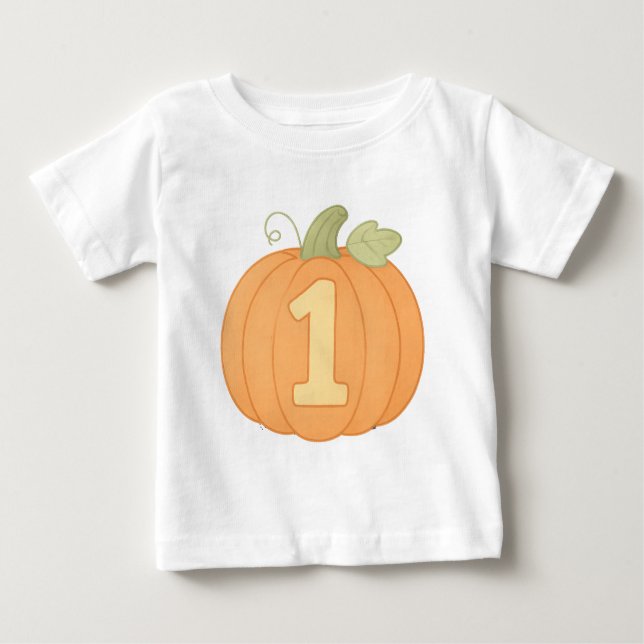 Cute Pumpkin Number One Pastel Fall First Birthday Baby T-Shirt (Front)