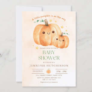 Cute Pumpkin On The Way Fall Baby Shower Invitation