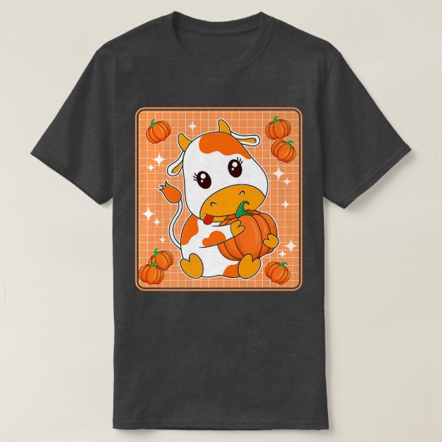 Cute Pumpkin Orange Milk Cow Print Kawaii Aestheti T-Shirt (Design Front)