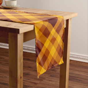Cute Pumpkin Orange Plaid Large Table Runner