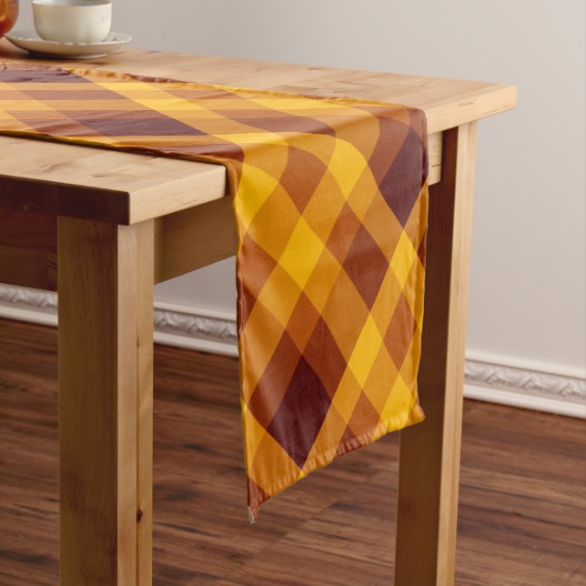 Cute Pumpkin Orange Plaid Small Table Runner (In Situ)