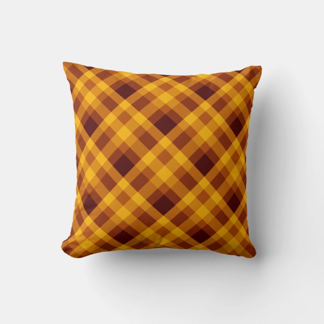 Cute Pumpkin Orange Plaid Throw Pillow (Front)