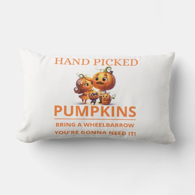 Cute Pumpkin Patch Kids Hand Picked Pumpkins Throw Lumbar Pillow (Front)