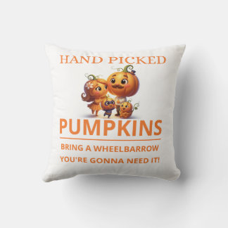 Cute Pumpkin Patch Kids Hand Picked Pumpkins Throw Throw Pillow