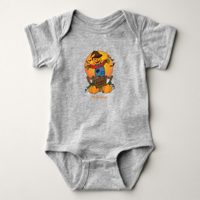 Cute Pumpkin Patch Scarecrow Toddler Halloween Baby Bodysuit (Front)