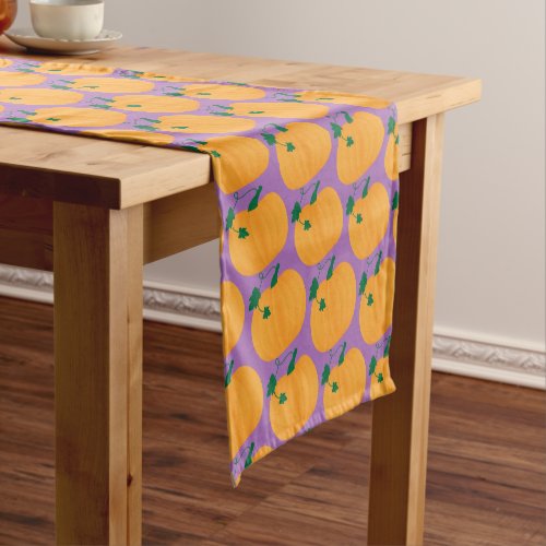 Cute Pumpkin Pattern on Purple Background Short Table Runner