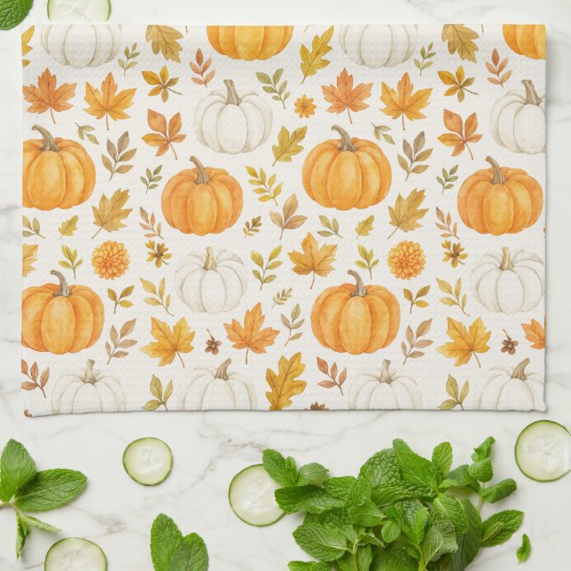 Cute Pumpkin Pattern | Thanksgiving  Kitchen Towel (Folded)