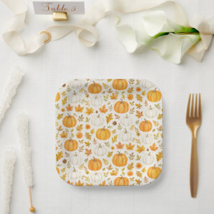 Cute Pumpkin Pattern Thanksgiving Paper Plates