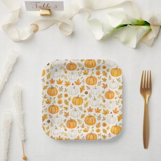 Cute Pumpkin Pattern | Thanksgiving  Paper Plates (Wedding)