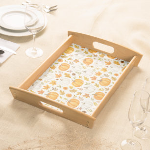 Cute Pumpkin Pattern Thanksgiving Serving Tray