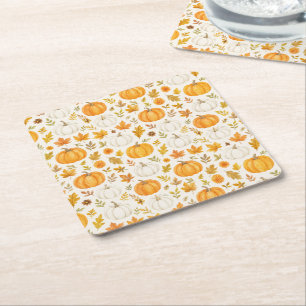 Cute Pumpkin Pattern Thanksgiving Square Paper Coaster