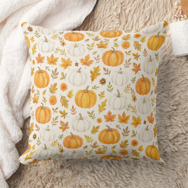 Cute Pumpkin Pattern | Thanksgiving  Throw Pillow (Blanket)